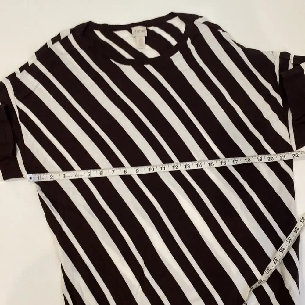 Chico’s Suki Side Tie Pullover Sweater Stripes 3/4 Sleeve Hem Tie EUC Sz XL - Picture 7 of 13